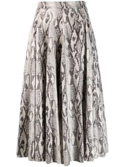Msgm Faux Snakeskin Pleated Midi Skirt In Grey