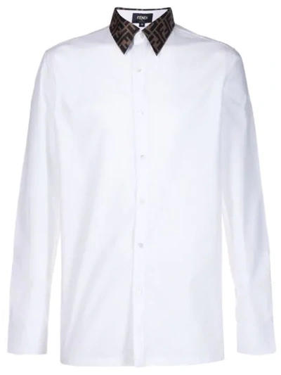 Fendi Logo Collar Tailored Shirt In Blanc