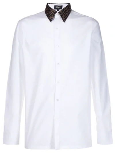 Fendi Logo Collar Tailored Shirt In White