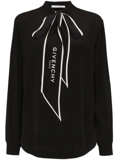 Givenchy Logo-print Pussy-bow Blouse In Black