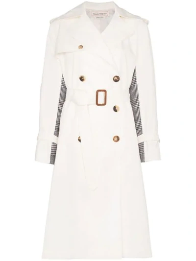 Alexander Mcqueen Belted Cotton-gabardine And Houndstooth Wool Trench Coat In Ivory