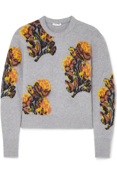 Chloé Floral Intarsia Crewneck Sweater In Purple