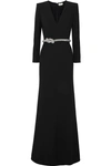 ALEXANDER MCQUEEN CRYSTAL-EMBELLISHED BELTED CREPE GOWN