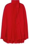 VALENTINO PUSSY-BOW CAPE-EFFECT PLEATED GEORGETTE MINI DRESS