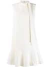 VALENTINO VALENTINO 系领带直筒连衣裙 - 白色