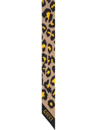 Gucci Neck Bow With Leopard Print In 9675 Ivory