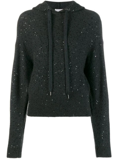 Brunello Cucinelli Cashmere-silk Short-bodied Hoodie Sweater In Grey