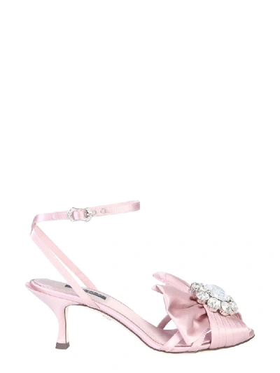 Dolce & Gabbana Kiera Crystal-brooch Satin Sandals In Pink