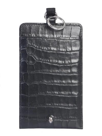 Alexander Mcqueen Leather Cell Phone Holder In Nero