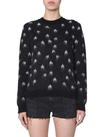 Saint Laurent Jacquard Sweater With Brushed Stars In Black