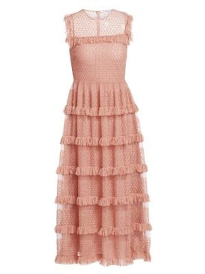 Red Valentino Tiered Point D'esprit Tulle Midi Dress In Nude