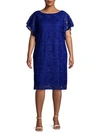 MARINA PLUS FLUTTER-SLEEVE LACE DRESS,0400010554204