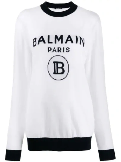 Balmain Logo Knitted Sweatshirt - 白色 In Blk/wht