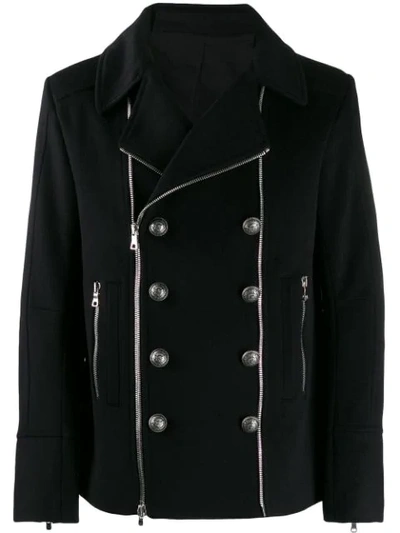 Balmain Button Detailed Zipped Jacket - 黑色 In Black