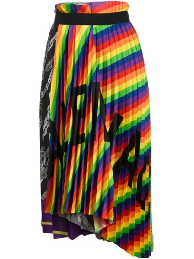 Balenciaga Asymmetric Pleated Printed Crepe Midi Skirt In Rainbow/black