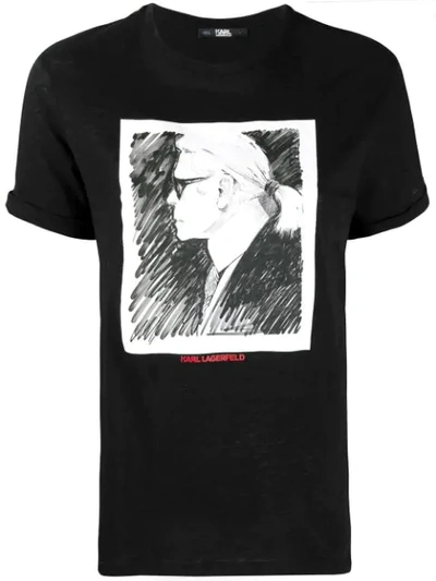 Karl Lagerfeld Women's T-shirt Short Sleeve Crew Neck Round Capsule Legend Profile In Black