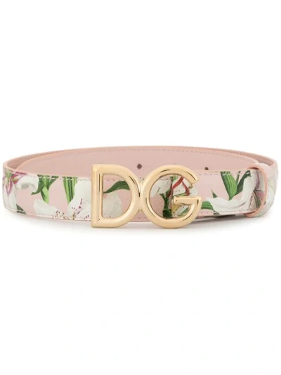 Dolce & Gabbana Dg Logo Leather Floral Belt In White