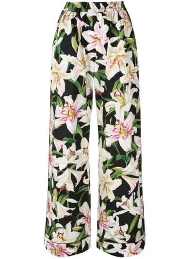 Dolce & Gabbana Lily-print High-rise Cotton-blend Pyjama Trousers In Multicolour