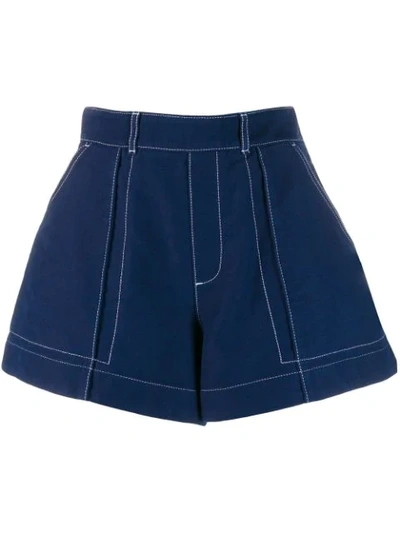 Chloé Contrast-topstitching Cotton-twill Shorts In Blue