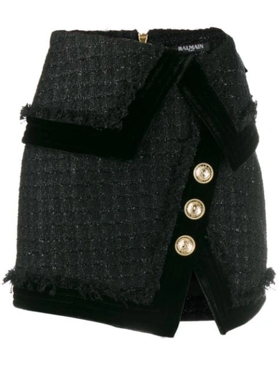 Balmain Tweed Mini Skirt In Black