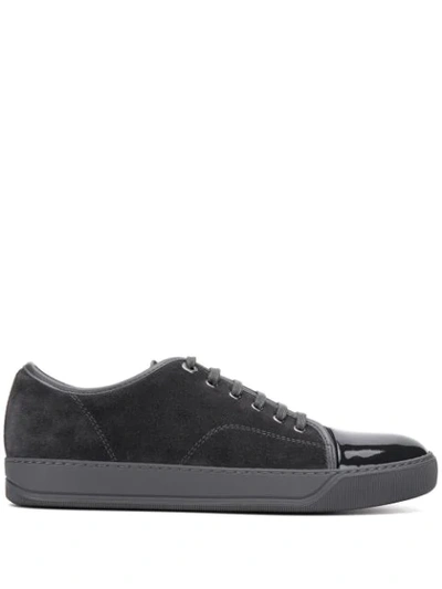 Lanvin Cap-toe Suede And Patent Leather Sneakers In Grey