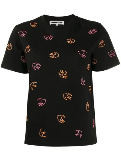 Mcq By Alexander Mcqueen Embroidered Swallow T-shirt In Black