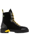 OFF-WHITE CONTRASTING LACE-UP BOOTS