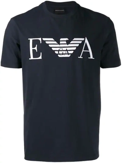 Emporio Armani Embroidered T-shirt In Blue