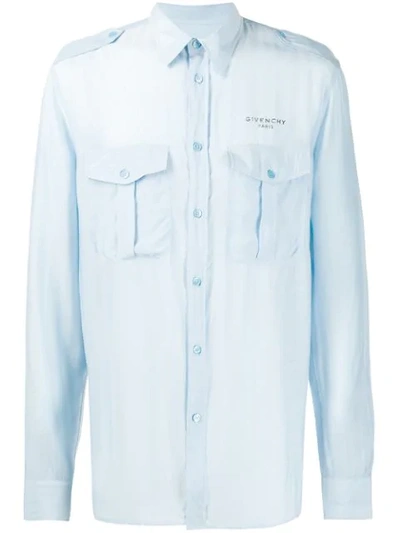Givenchy Men's Silk-blend Military Sport Shirt In Blue