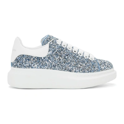 Alexander Mcqueen Larry Blue Glittered Leather Trainers