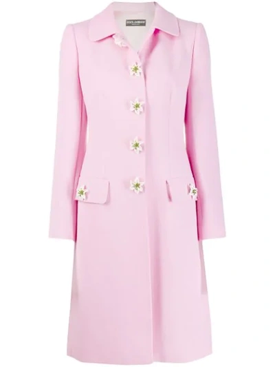 Dolce & Gabbana Embellished Single Breasted Coat In Light Pill Rose