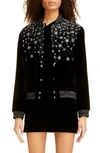 SAINT LAURENT TEDDY EMBELLISHED VELVET BOMBER JACKET,579965Y525R