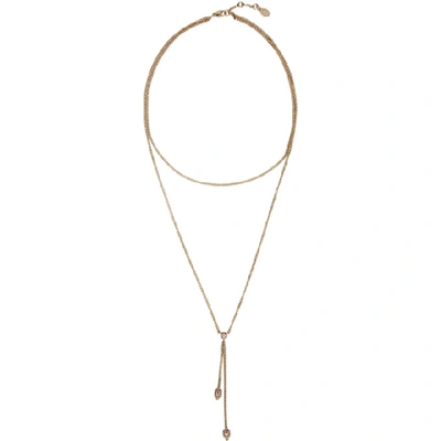 Alexander Mcqueen Double Wrap Chain Skull Necklace In Light Gold