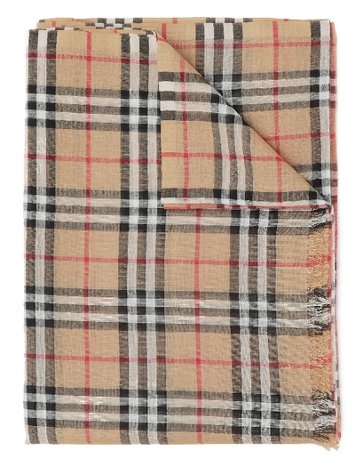 Burberry Icon Stripe And Vintage Check Wool Silk Scarf - 大地色 In Neutrals