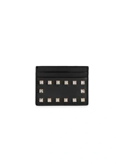 Valentino Garavani Garavani Rockstud Leather Card Holder In Black