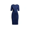 RUMOUR LONDON REBECCA SOFT JERSEY DRESS WITH WAISTLINE DRAPES IN BLUE PRINT