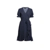 RUMOUR LONDON MYLA RUFFLED WRAP DRESS WITH SHORT SLEEVES IN POLKA DOT PRINT