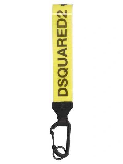 Dsquared2 Logo Strap Keyring In Yellow