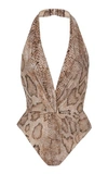 Mara Hoffman Gabriela Snake Print Halter One-piece Swimsuit In Brown
