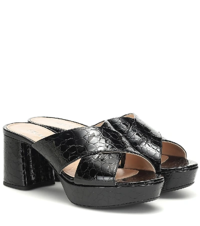 Prada Croc-effect Patent Leather Sandals In Black