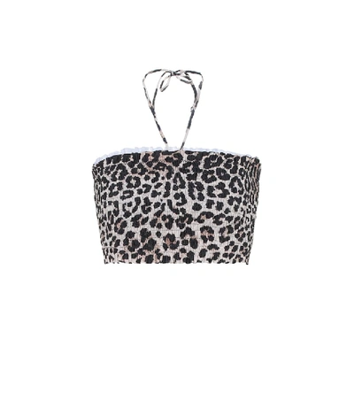 Ganni Shirred Leopard-print Bandeau Bikini Top In Leopard Print