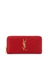 Saint Laurent Ysl Monogram Grain De Poudre Zip-around Wallet In Medium Red