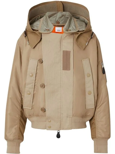 Burberry Nylon Bomber Jacket With Removable Quilted Hood In Beige