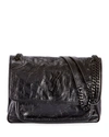 Saint Laurent Niki Medium Flap Ysl Shoulder Bag In Crinkled Leather In Black