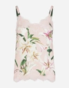 DOLCE & GABBANA LILY-PRINT CHARMEUSE underwear TOP WITH LACE