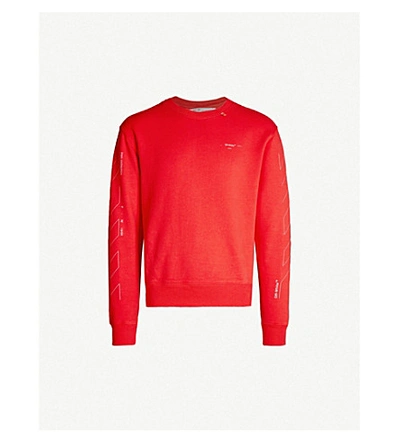 Off-white Logo-print Cotton-jersey Sweatshirt In Red Silver