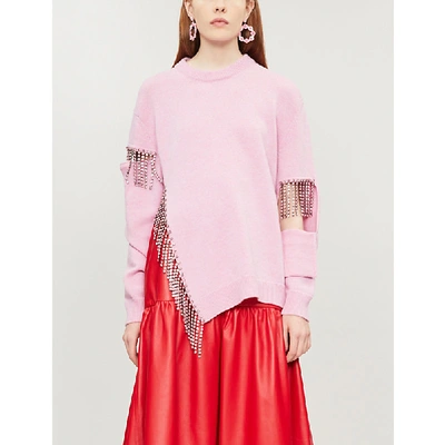 Christopher Kane Oversized Crystal-embellished Cutout Wool Sweater In Fairytale