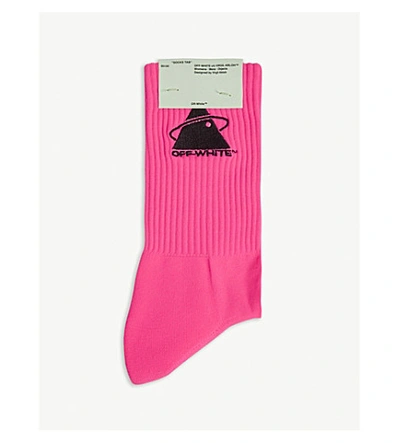 Off-white Embroidered Logo-intarsia Stretch-knit Socks In Pink