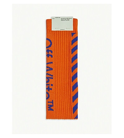 Off-white Mens Orange Logo Intarsia Cotton Blend Socks