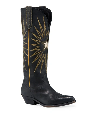 GOLDEN GOOSE WISH STAR STITCHED KNEE BOOTS,PROD220890052